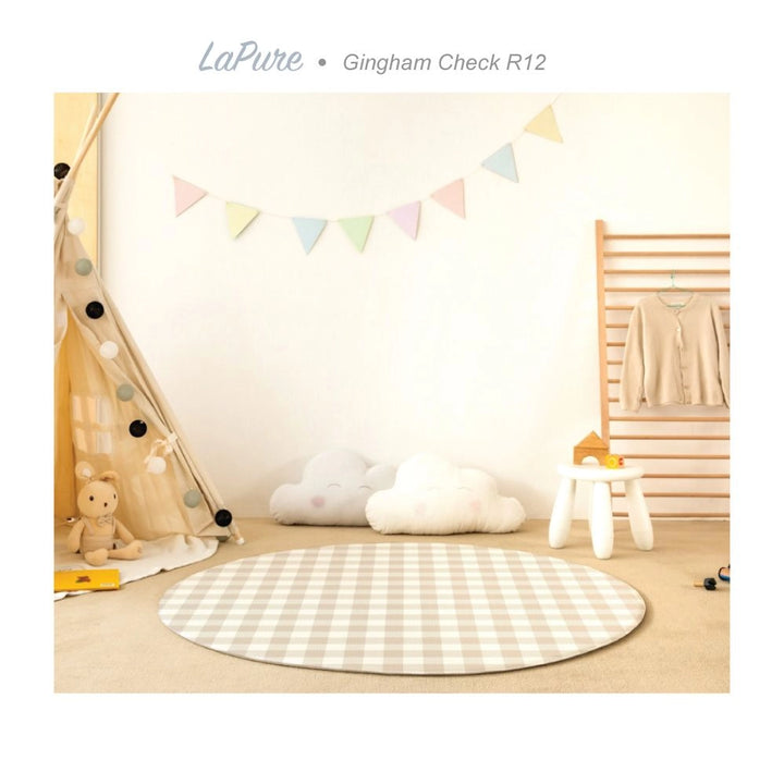 LaPure Round Mat Gingham Check Natural Fabric Beige (R12)