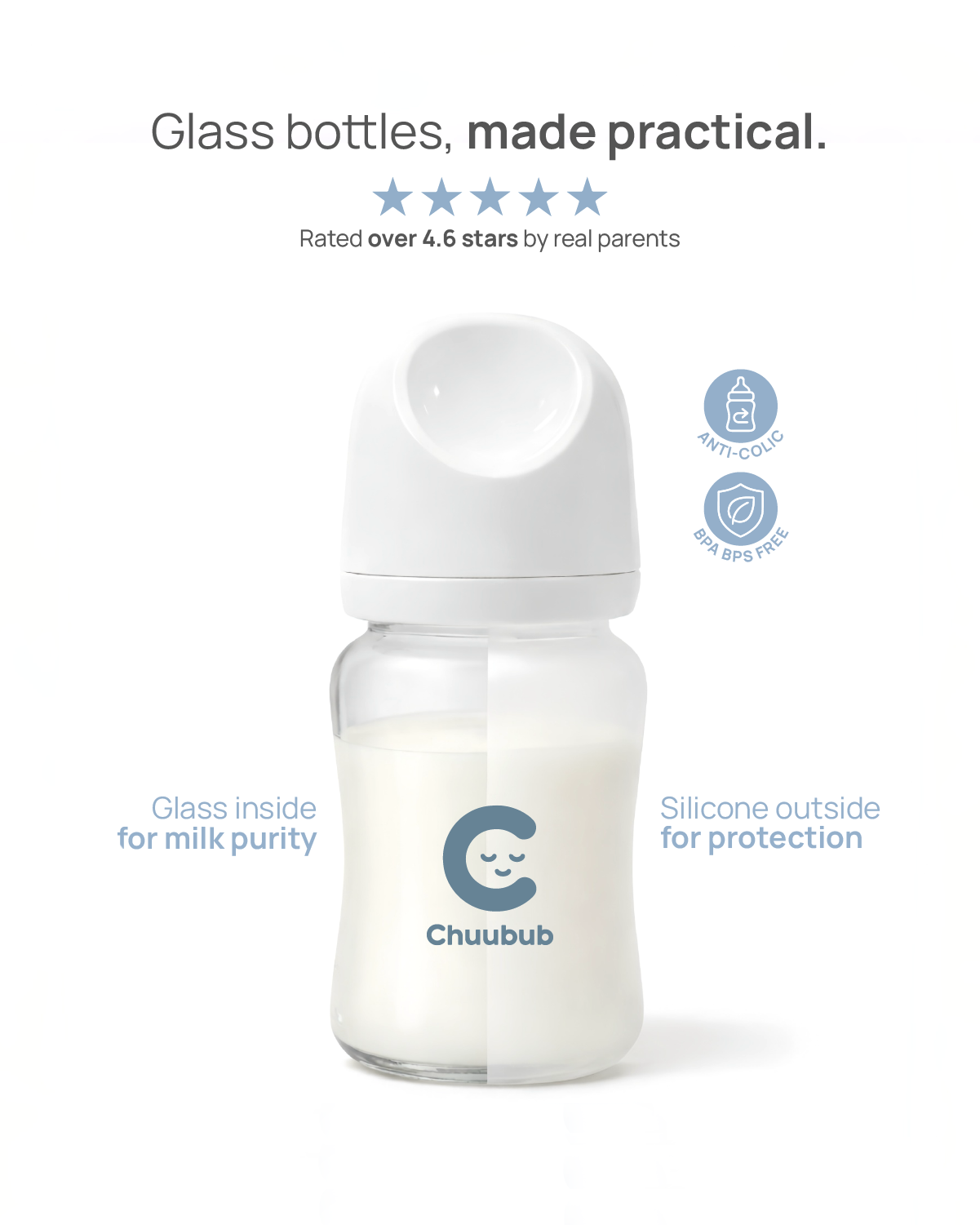 Set of Two: SiliGlass Milk Bottle 240ml