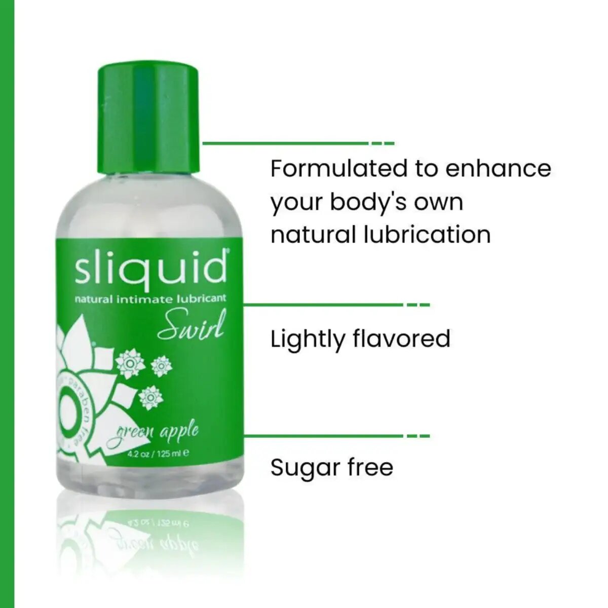 Sliquid  Swirl Natural Intimate Water Based Lubricant Green Apple 4.2 oz